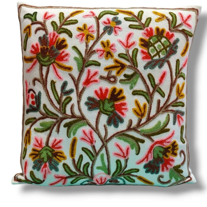 Gurezi Kashmiri Hand Embroidery Crewel Cushion Cover - Set of 2 (16x16 Inches)