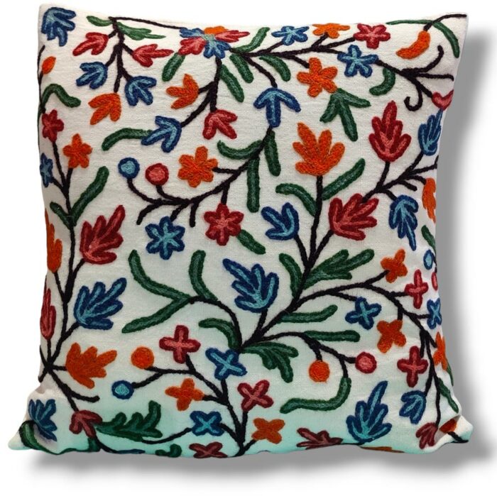 Harmukh Kashmiri Hand Embroidery Crewel Cushion Cover - Set of 2 (16x16 Inches)