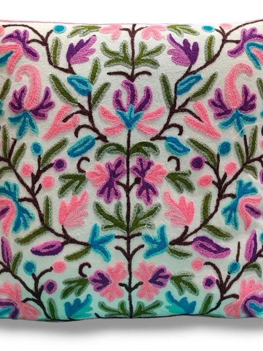 Golebi Kashmiri Hand Embroidery Crewel Cushion Cover - Set of 2 (16x16 Inches)