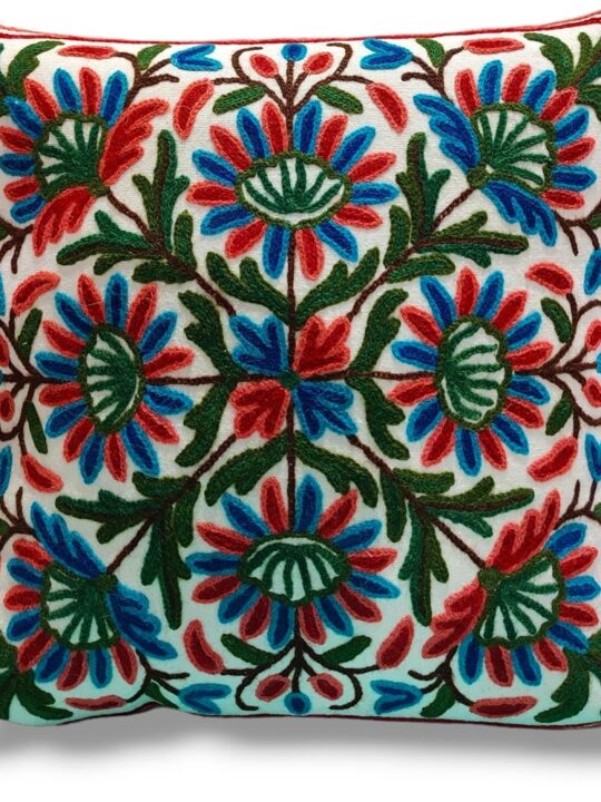 Pari Mahal Kashmiri Hand Embroidery Crewel Cushion Cover - Set of 2 (16x16 Inches)