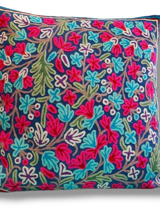 Blue Kashmiri Hand Embroidery Crewel Cushion Cover - Set of 2 (16x16 Inches)