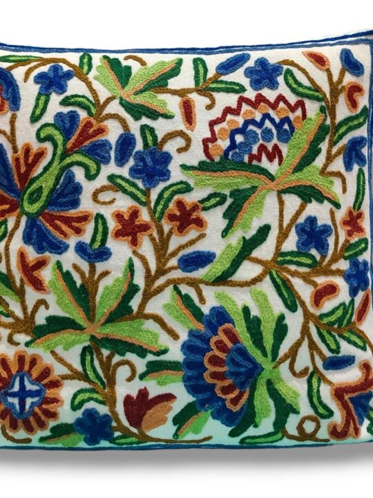 Sabzar Kashmiri Hand Embroidery Crewel Cushion Cover - Set of 2 (16x16 Inches)
