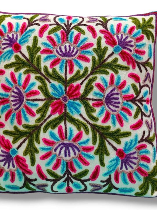 Burza Kashmiri Hand Embroidery Crewel Cushion Cover - Set of 2 (16x16 Inches)