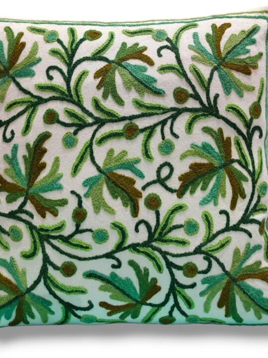 Crewel Embroidery Throw Pillow Covers 16x16 Home Decor Loop Tropical Green Leave Floor Pillow Cover for Couch 100% Cotton Canvas Cushion Cover Pillow Case 40x40- Set of 2