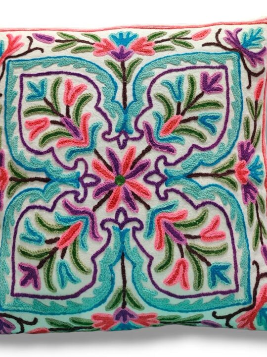 Crewel Embroidered Decorative Throw Pillow Cover 16"x 16", Boho Mandala Modern Thick Embroidery Pattern, Durable Cotton Canvas Soft Cushion Case for Sofa Couch Bed Living Room - Set of 2