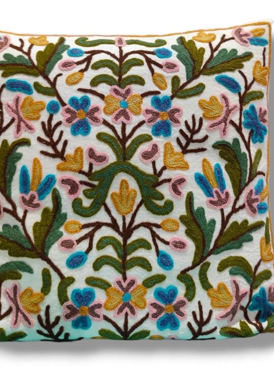 Azara Kashmiri Hand Embroidery Crewel Cushion Cover - Set of 2 (16x16 Inches)