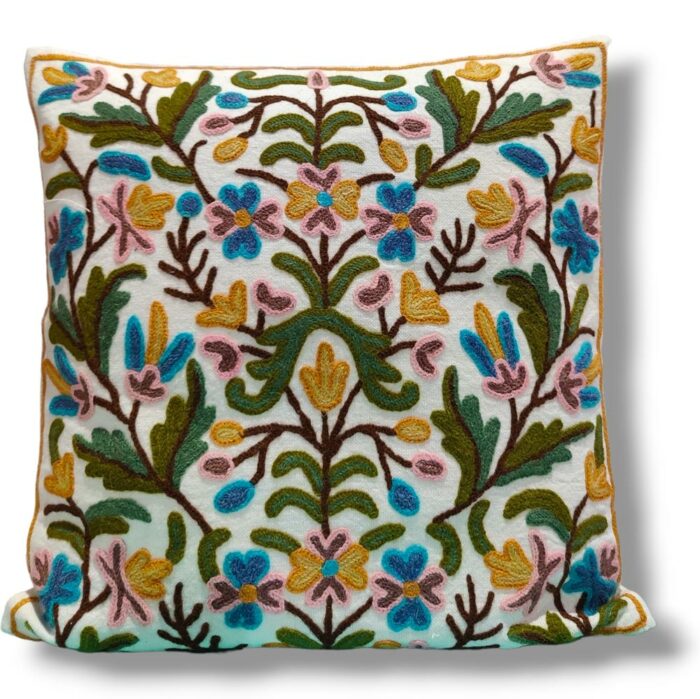 Azara Kashmiri Hand Embroidery Crewel Cushion Cover - Set of 2 (16x16 Inches)