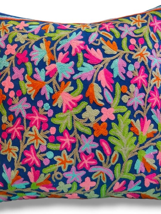 Blue Kashmiri Hand Embroidery Crewel Cushion Cover - Set of 2 (16x16 Inches)