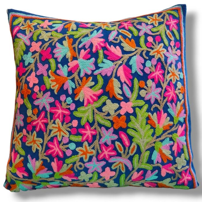 Blue Kashmiri Hand Embroidery Crewel Cushion Cover - Set of 2