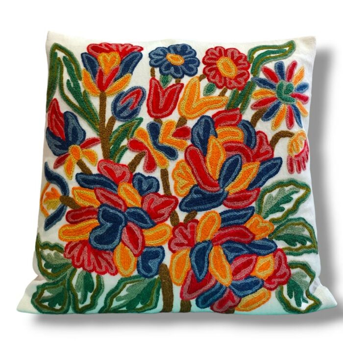 Bodh Posh Kashmiri Hand Embroidery Crewel Cushion Cover - Set of 2 (16x16 Inches)