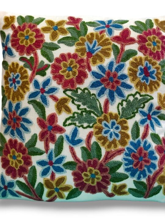 Miri Kashmiri Hand Embroidery Crewel Cushion Cover - Set of 2 (16x16 Inches)