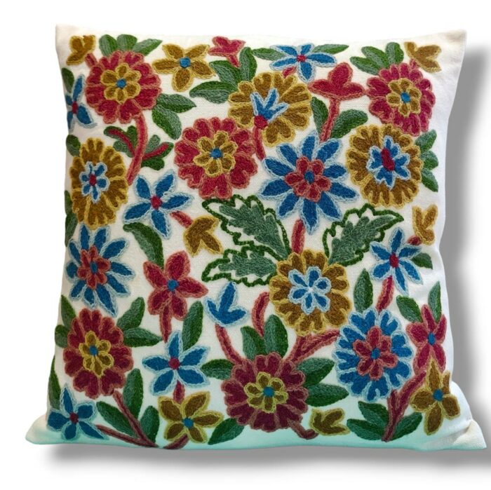 Miri Kashmiri Hand Embroidery Crewel Cushion Cover - Set of 2 (16x16 Inches)