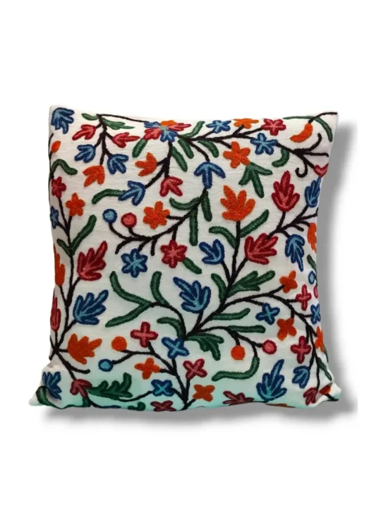 Harmukh Kashmiri Hand Embroidery Crewel Cushion Cover - Set of 2 (16x16 Inches)