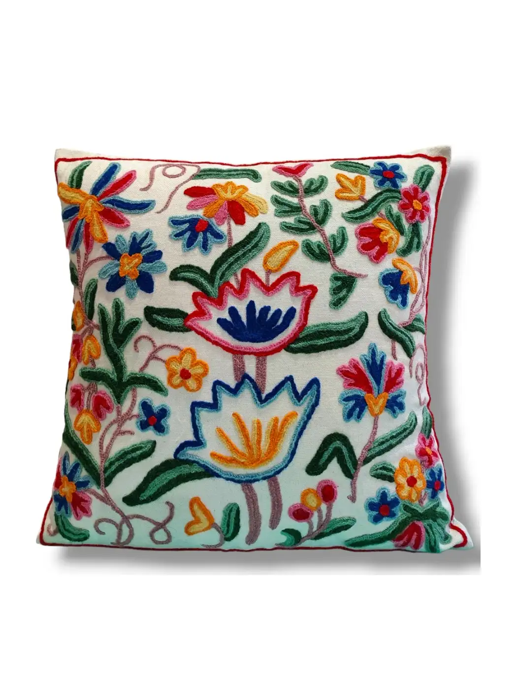 Dal lake Kashmiri Hand Embroidery Crewel Cushion Cover - Set of 2 (16x16 Inches)