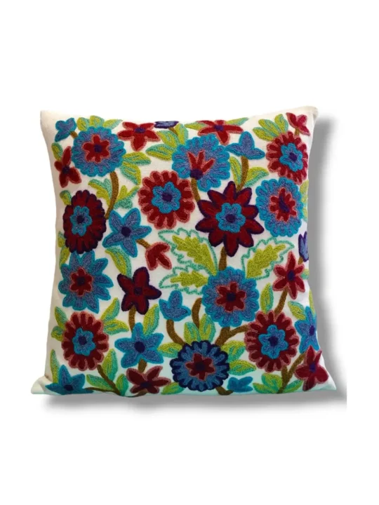 Shami Kashmiri Hand Embroidery Crewel Cushion Cover - Set of 2 (16x16 Inches)