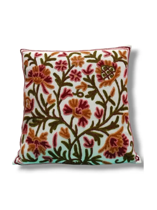 Posh bagh Kashmiri Hand Embroidery Crewel Cushion Cover - Set of 2  (16x16)