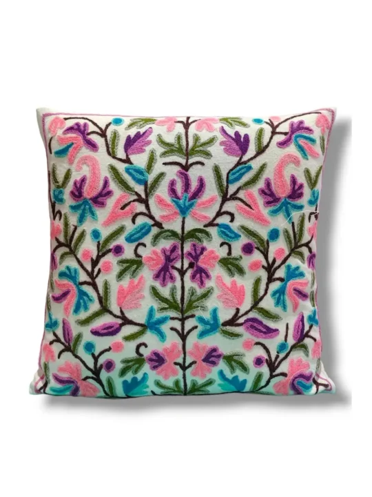 Golebi Kashmiri Hand Embroidery Crewel Cushion Cover - Set of 2 (16x16 Inches)