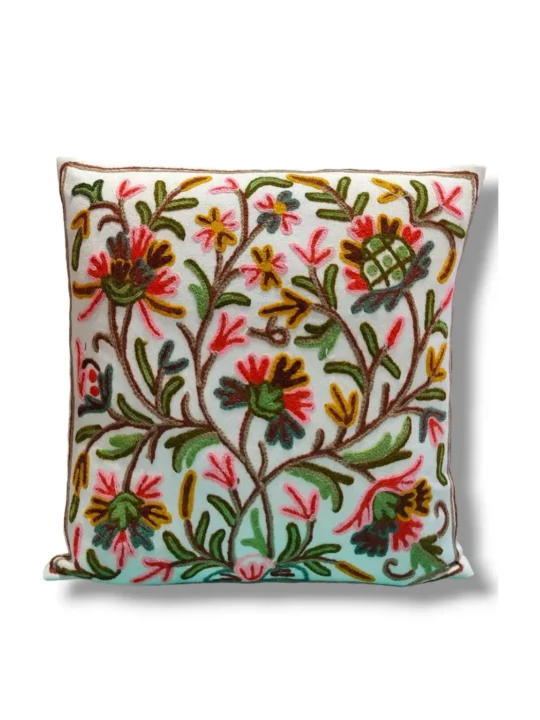 Gurezi Kashmiri Hand Embroidery Crewel Cushion Cover - Set of 2 (16x16 Inches)