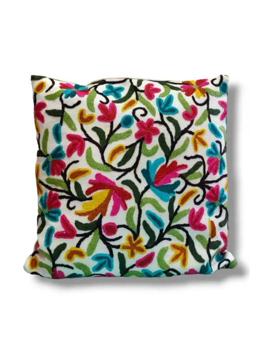 Bahar Kashmiri Hand Embroidery Crewel Cushion Cover - Set of 2 (16x16 Inches)