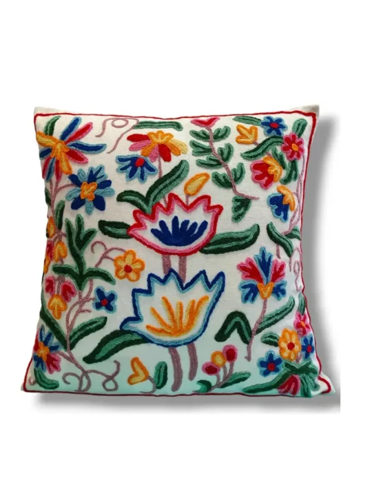 Set of 2 Decorative Cotton Throw/Pillow Cushion Covers with Kashmiri Crewel Embroidery. Cotton Cushion Cover Set for You Sofa, Living Room (16 x 16 Inches)