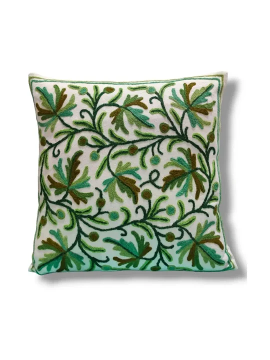 Crewel Embroidery Throw Pillow Covers 16x16 Home Decor Loop Tropical Green Leave Floor Pillow Cover for Couch 100% Cotton Canvas Cushion Cover Pillow Case 40x40- Set of 2