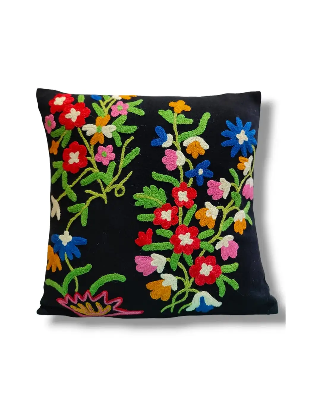 Kruhun Kashmiri Hand Embroidery Crewel Cushion Cover - Set of 2 (16x16 Inches)