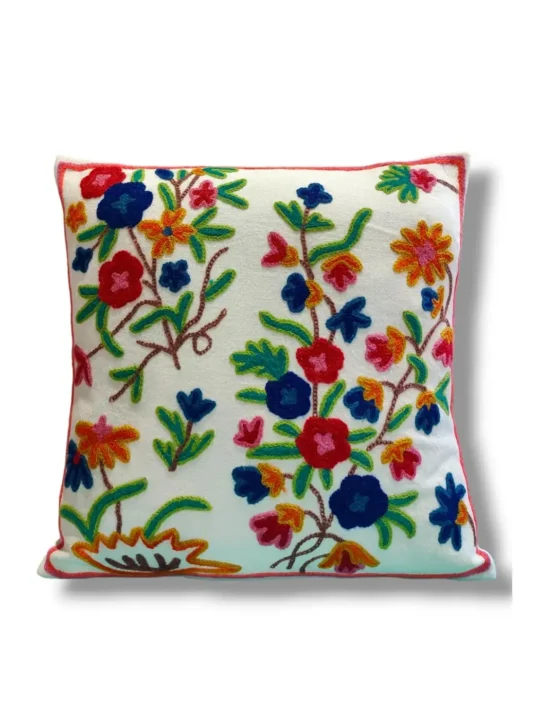 Manasbal Kashmiri Hand Embroidery Crewel Cushion Cover - Set of 2 (16x16 Inches)