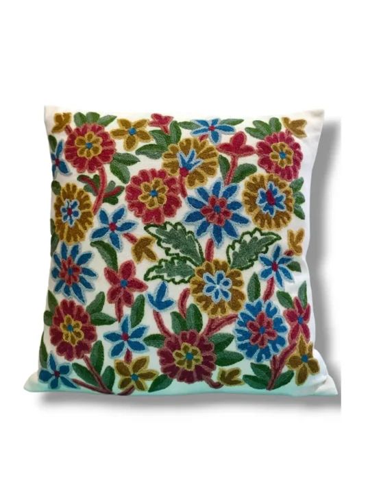 Miri Kashmiri Hand Embroidery Crewel Cushion Cover - Set of 2 (16x16 Inches)