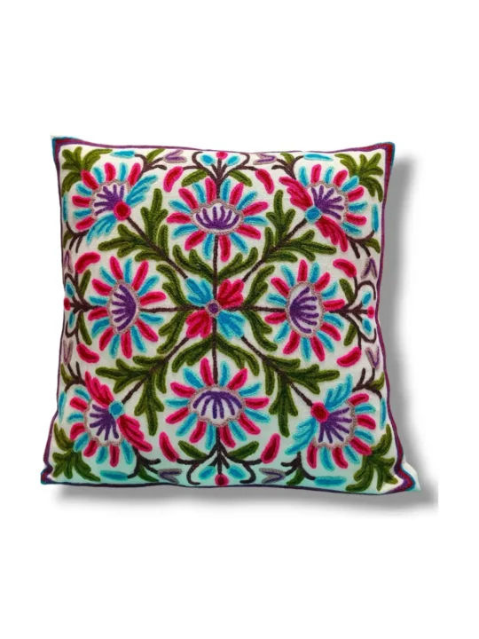 Burza Kashmiri Hand Embroidery Crewel Cushion Cover - Set of 2 (16x16 Inches)