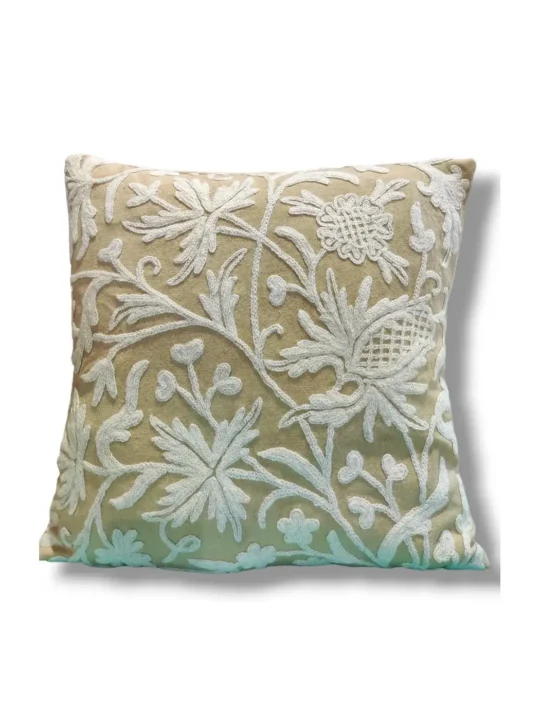 Crewel Embroidery Throw Pillow Case Covers Square Cushion Cover for Home Decorative 16x16 inches(40x40cm) (Beige, 2 Pieces)