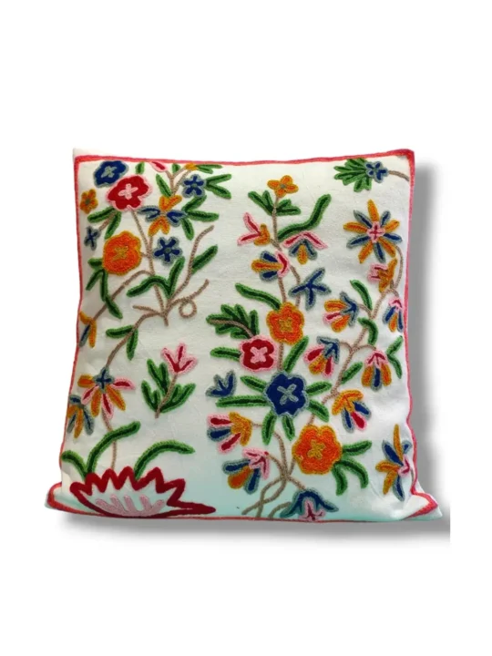 Wular Kashmiri Hand Embroidery Crewel Cushion Cover - Set of 2 (16x16 Inches)
