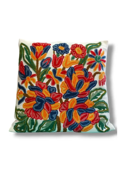 Bodh Posh Kashmiri Hand Embroidery Crewel Cushion Cover - Set of 2 (16x16 Inches)