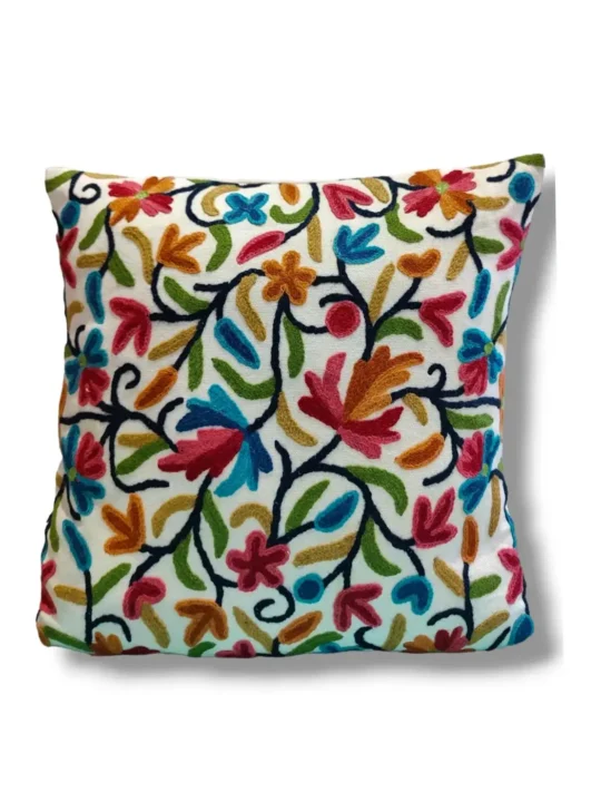 Shahi Kashmiri Hand Embroidery Crewel Cushion Cover - Set of 2 (16x16 Inches)