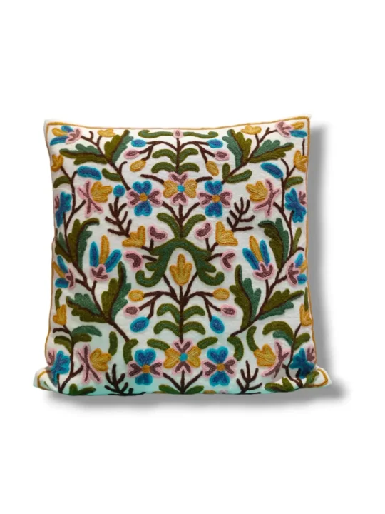 Azara Kashmiri Hand Embroidery Crewel Cushion Cover - Set of 2 (16x16 Inches)