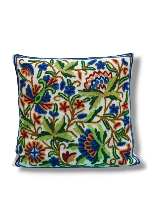 Sabzar Kashmiri Hand Embroidery Crewel Cushion Cover - Set of 2 (16x16 Inches)