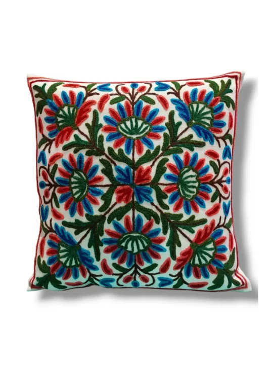 Pari Mahal Kashmiri Hand Embroidery Crewel Cushion Cover - Set of 2 (16x16 Inches)