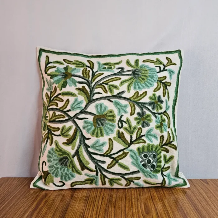 Bilkees Kashmiri Hand Embroidery Crewel Cushion Cover - Set of 2 (16x16 Inches) - Image 5