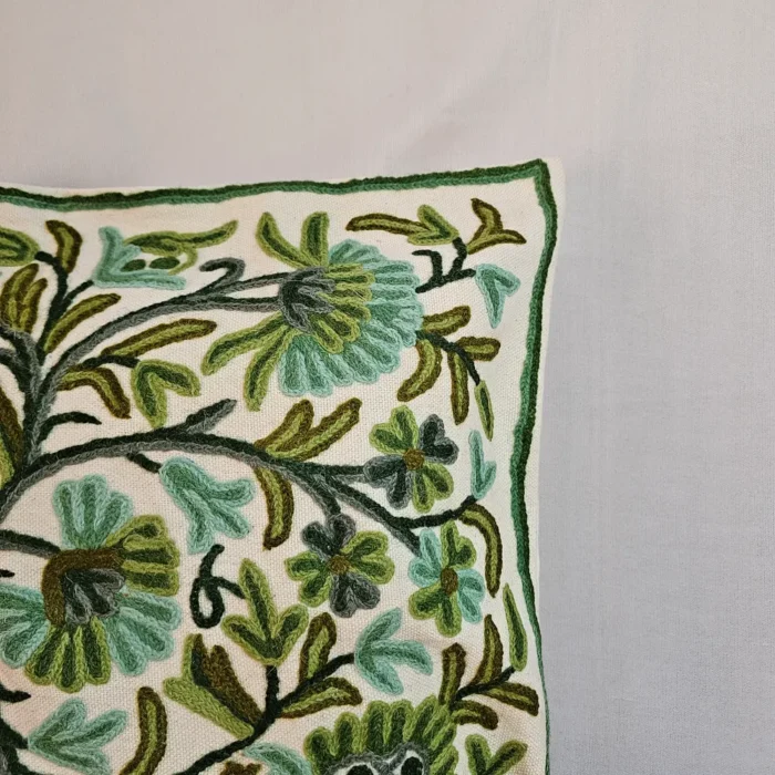 Bilkees Kashmiri Hand Embroidery Crewel Cushion Cover - Set of 2 (16x16 Inches) - Image 4
