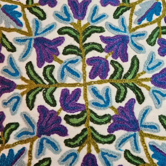 Flower Embroidered Farmhouse Decorative Throw Pillow Cover 16"x 16", Cottage Floral Green Leaves Knit Pattern, 100% Cotton Canvas Cushion Case for Sofa Couch Bedroom Decor (Blue Flowers) - Set of 2 - Image 2