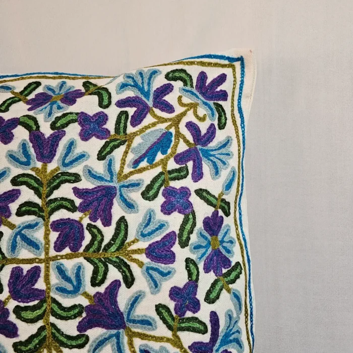 Flower Embroidered Farmhouse Decorative Throw Pillow Cover 16"x 16", Cottage Floral Green Leaves Knit Pattern, 100% Cotton Canvas Cushion Case for Sofa Couch Bedroom Decor (Blue Flowers) - Set of 2 - Image 4