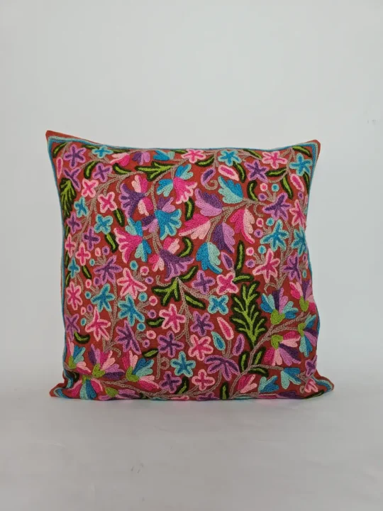 Lakit Posh Kashmiri Hand Embroidery Crewel Cushion Cover - Set of 2 (16x16 Inches)