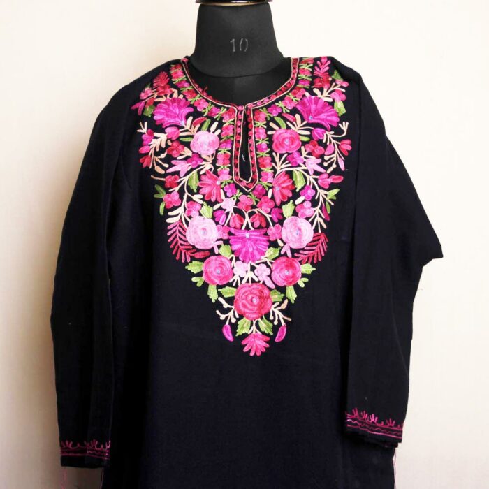 Navy Blue Shah Kashmiri Pheran With Aari Embroidery - Image 2