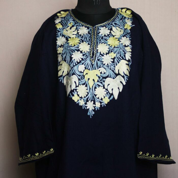 Kashmiri Pheran - Navy Blue With Aari Embroidery - Image 2