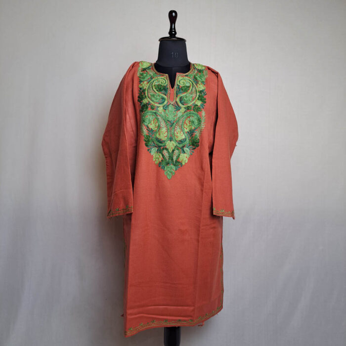 Zara Peach Aari Work Kashmiri Pheran - Image 2