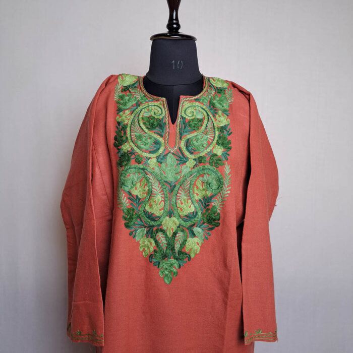 Zara Peach Aari Work Kashmiri Pheran