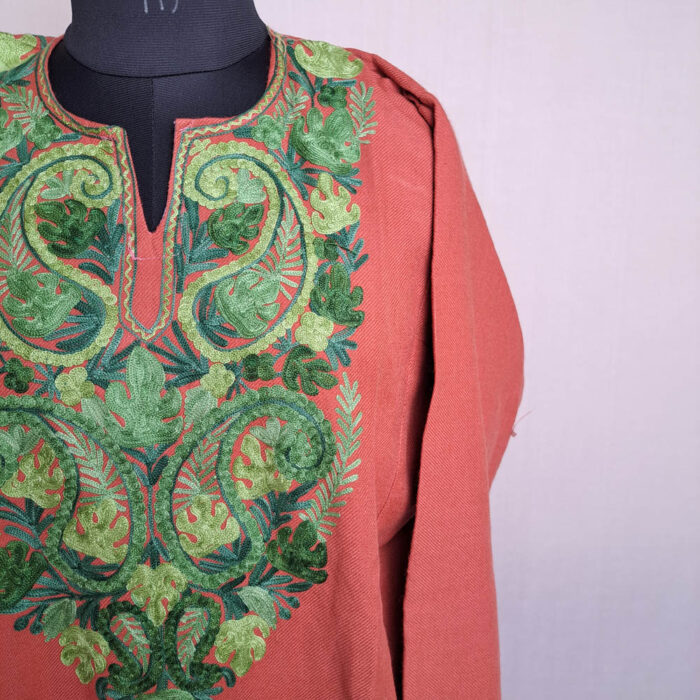 Zara Peach Aari Work Kashmiri Pheran - Image 3