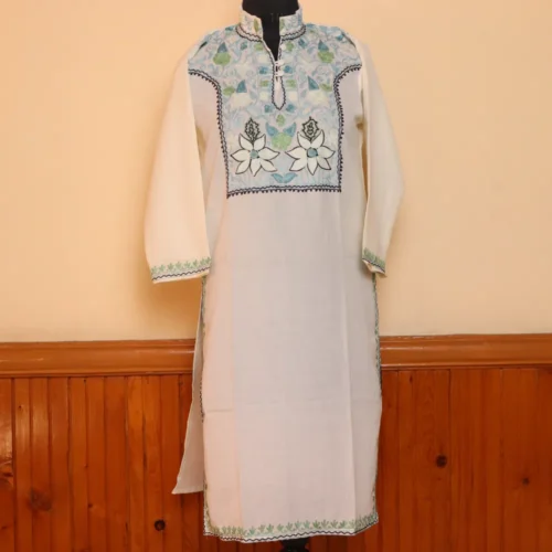 Precious White Summer Cool Kashmiri Kurti with Ari Embroidery