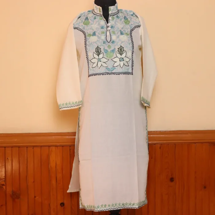 Precious White Summer Cool Kashmiri Kurti with Ari Embroidery