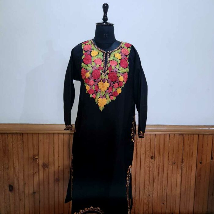 Black rang mahal Goussia Kashmiri Phiran With Aari Embroidery - Image 2