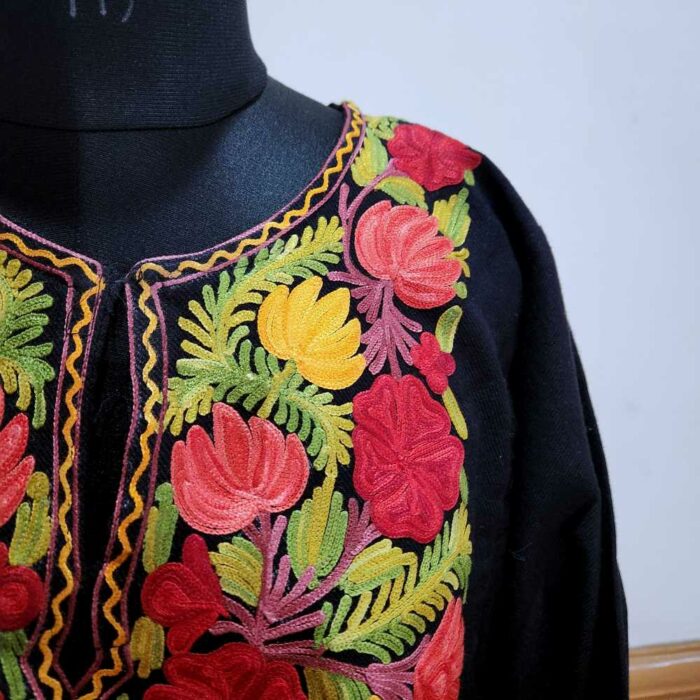 Black rang mahal Goussia Kashmiri Phiran With Aari Embroidery - Image 3